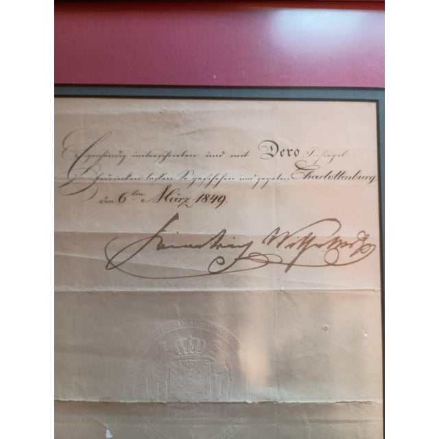 Mid 19th Century 1849 Prussian Royal Military Commission Signed by King Friedrich Wilhelm IV — Framed Historical Manuscript For Sale - Image 5 of 6