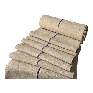 Stair Runner Grain Sack Fabric By The Yard Blue Stripe Heavy Antique Homespun Linen For Sale