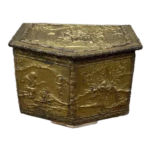 Antique Hammered Brass Coal Kindling Scuttle Box.