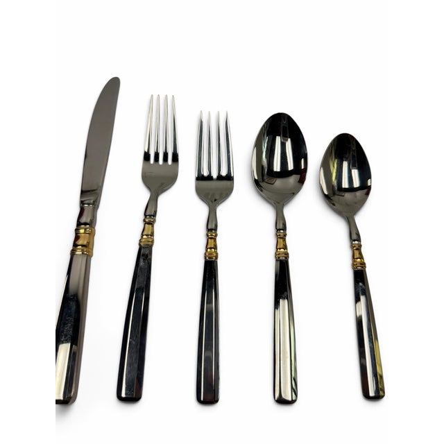 Metal Vintage Gorham Aureate Collection Gold Accent Flatware Service for 12 - With Chest - 68 PCS Total For Sale - Image 7 of 8