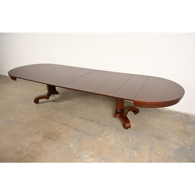 Brown R. J. Horner Style Monumental Antique American Empire Mahogany Split Pedestal Extension Dining Table With Eight Leaves, Newly Refinished For Sale - Image 8 of 14