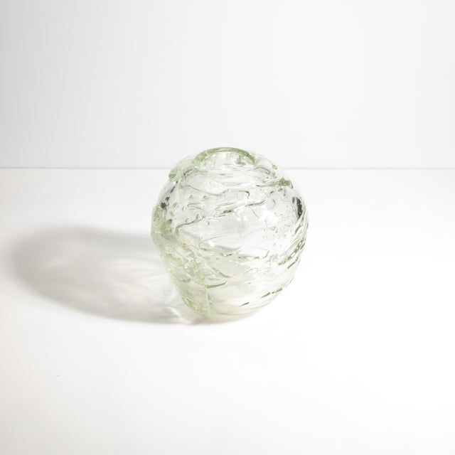 Modern Hand Blown Murano Vase External Sbruffi in Clear For Sale - Image 3 of 8