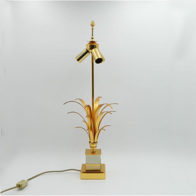 Brass Table Lamp with Golden Leaves by Boulanger, 1970s For Sale - Image 6 of 11