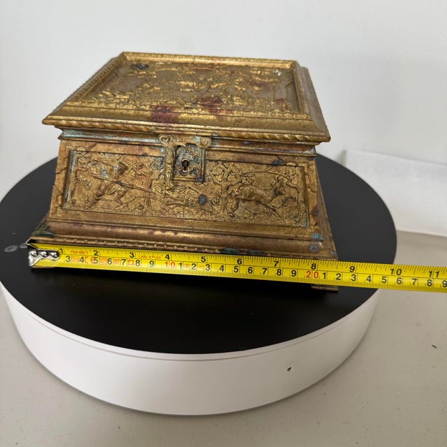 Vintage or Antique Patinated Gilt Bronze Jewelry Casket or Dresser Box 8.5"x7.5"x4.25" For Sale - Image 11 of 12
