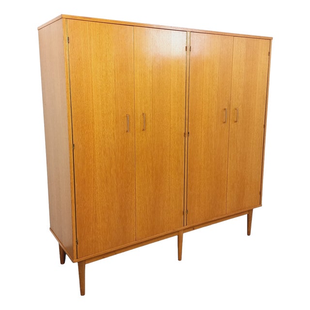 Vintage Tan Oak Wardrobe, 1960s For Sale
