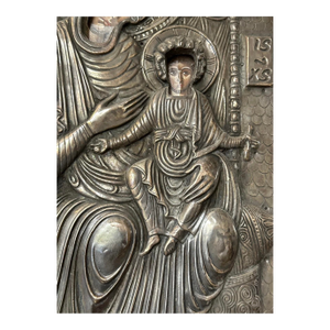 Vintage Large Sterling Silver 950 Mary & Baby Jesus Greek Icon 13” X 20”