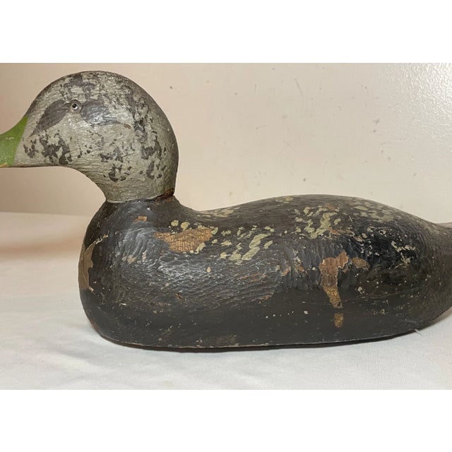 Wood Antique Hand Carved Wood Folk Art Mallard Duck Decoy Shore Bird Sculpture Black For Sale - Image 7 of 12