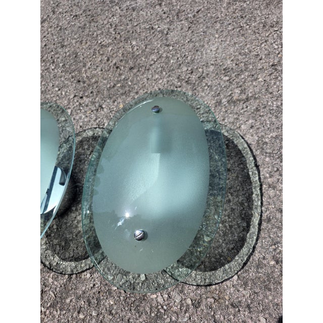 Concave Oval Wall Lights in Green Crystal from Cristal Art Torino, 1960s, Set of 2, in Very Good conditions. Designed 1960...