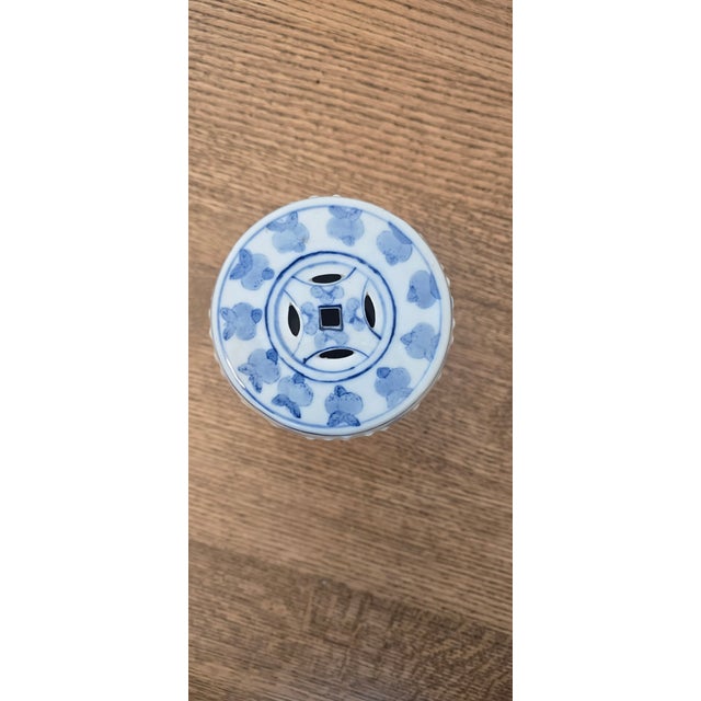 Chinese Vintage Chinese Blue and White Porcelain Miniature Drum Stool / Tabletop Garden Seat For Sale - Image 3 of 5