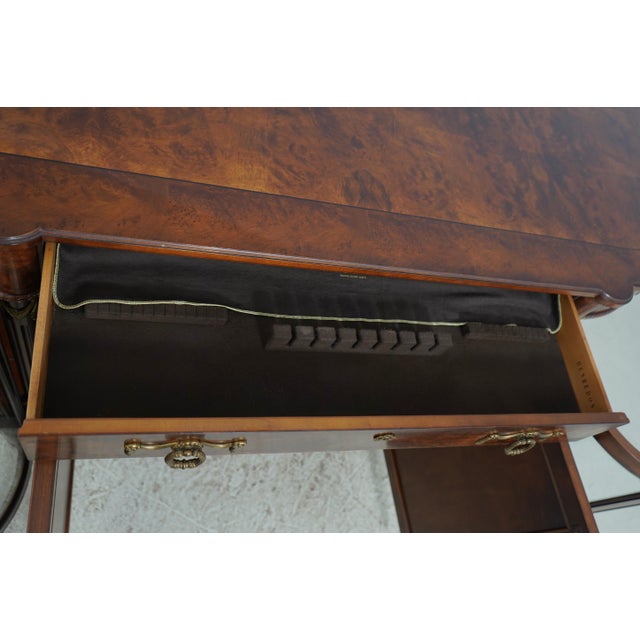 1980s Henredon Burl Walnut Curio Cabinet Banded Server For Sale - Image 5 of 18