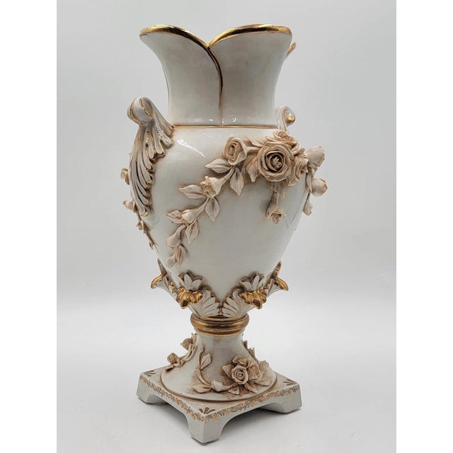This Antique OOAK Mid Century Ornate Hand Made Capodimonte Italy Large Vase is a stunning piece of Italian porcelain...