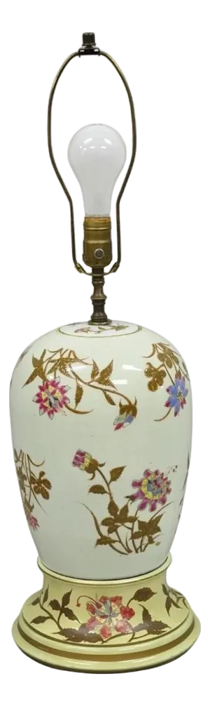 Vintage Oriental Chinese Porcelain Bulbous Jardinière Floral Oriental Table Lamp