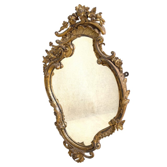 19th Century Mid-19th Century Gilt & Gesso Cartouche Form Wall Mirrors, 1850, Set of 2 For Sale - Image 5 of 14