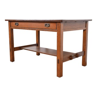 Antique Stickley Mission Oak Arts & Crafts Desk or Library Table, Newly Restored For Sale