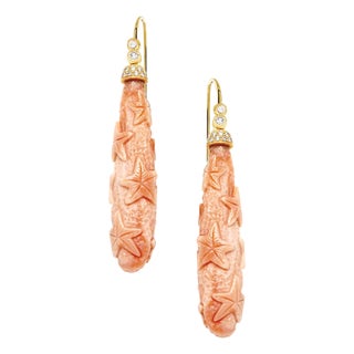 Pink Coral Drops Earrings with Diamonds, A Pair For Sale