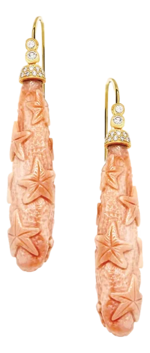 Pink Coral Drops Earrings with Diamonds, A Pair