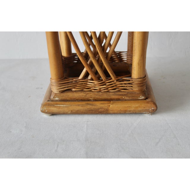 1980s Coastal Woven Rattan Pedestal Plant Stand For Sale - Image 12 of 13
