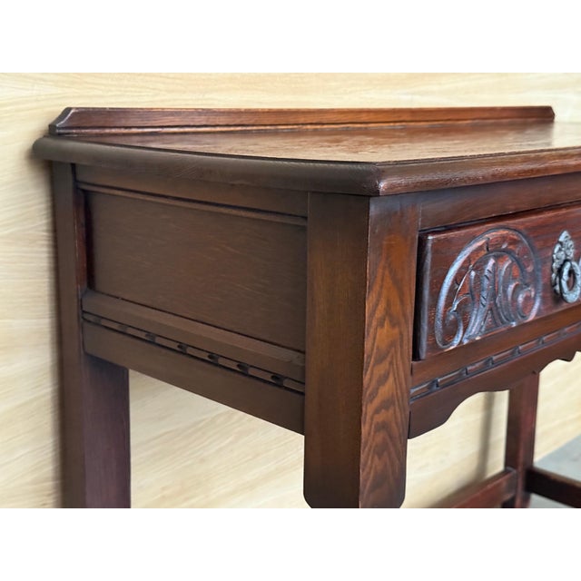 Wood Early 20th Century Spanish Country Walnut Sofa Table or Console table with Carved Drawers For Sale - Image 7 of 18
