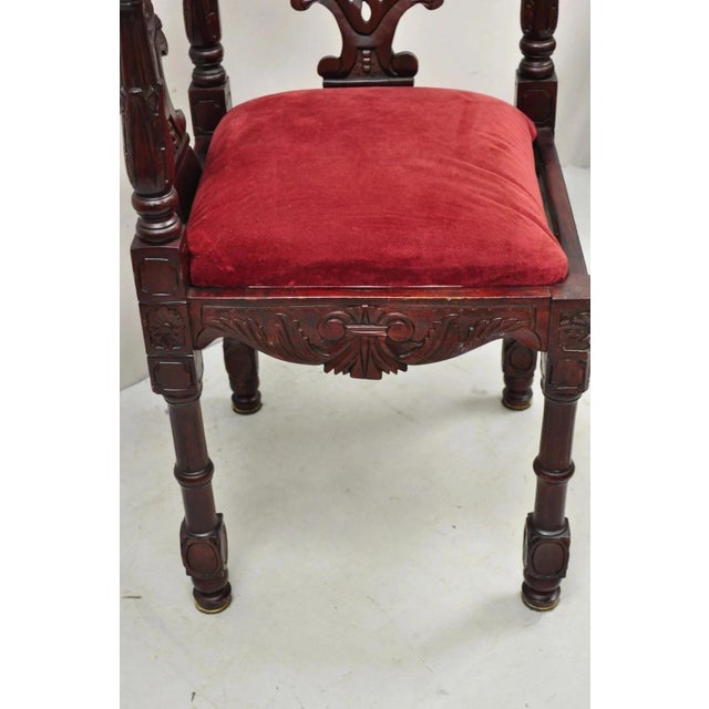 Late 20th Century Reproduction Italian Renaissance Style Mahogany Corner Side Chair W/ Carved Face For Sale In Philadelphia - Image 6 of 12