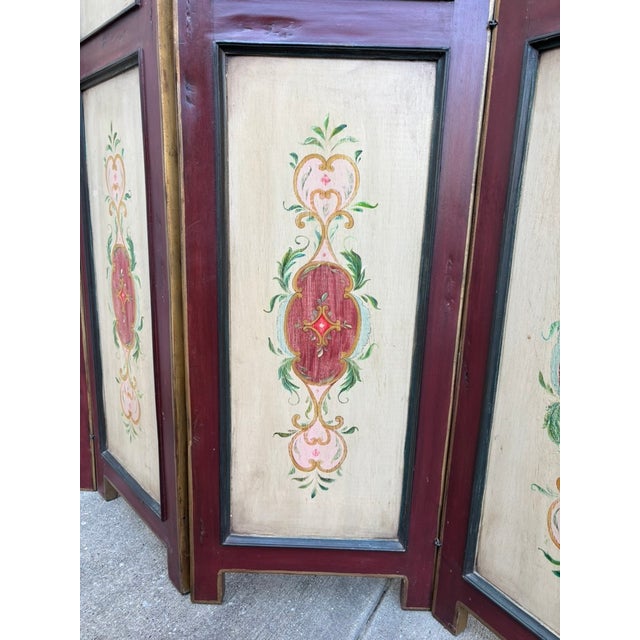 Italian Neoclassical Hand Painted Wood Four Panel Screen, 1950s For Sale - Image 4 of 17