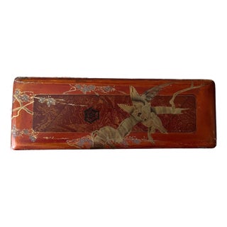 Antique 14" Japanese Meiji Maki-e Lacquer Fubako Document Box Bird & Blossoms For Sale