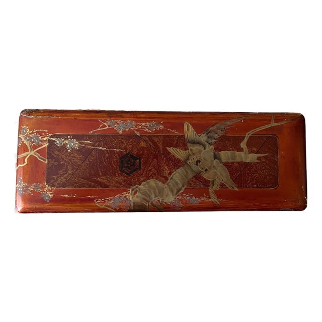 Antique 14" Japanese Meiji Maki-e Lacquer Fubako Document Box Bird & Blossoms For Sale