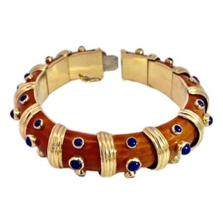 18k Guilloche Enamel Bracelet W/ Lapis Lazuli Inserts For Sale