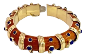 18k Guilloche Enamel Bracelet W/ Lapis Lazuli Inserts