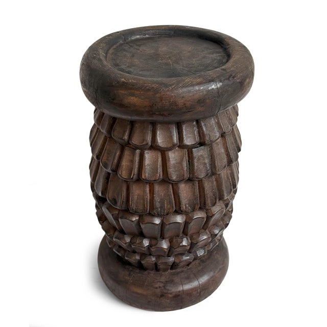 Vintage Small Bamileke Feather Wood Stool For Sale - Image 4 of 6
