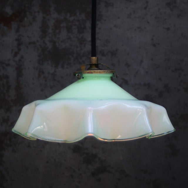 1950s French Green Opaline Glass and Brass Pendant Lamp For Sale - Image 5 of 7