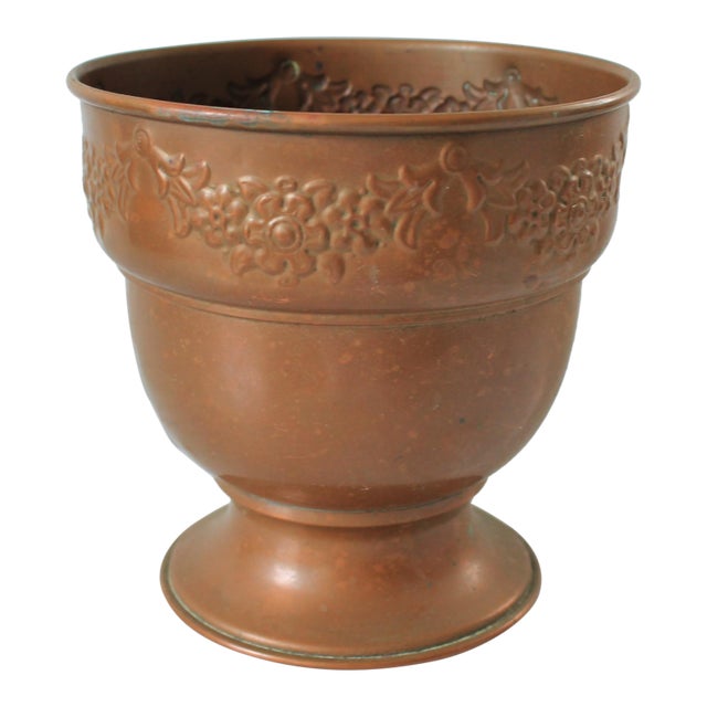 Vintage Copper Footed Pedestal Flower Urn Planter Pot For Sale