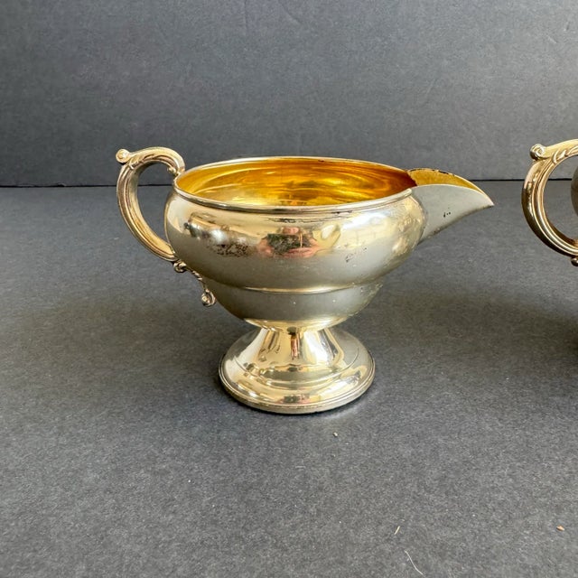 Silver Vintage Sterling Silver Cream & Sugar Bowl Holiday Serving Pieces TWR For Sale - Image 8 of 10