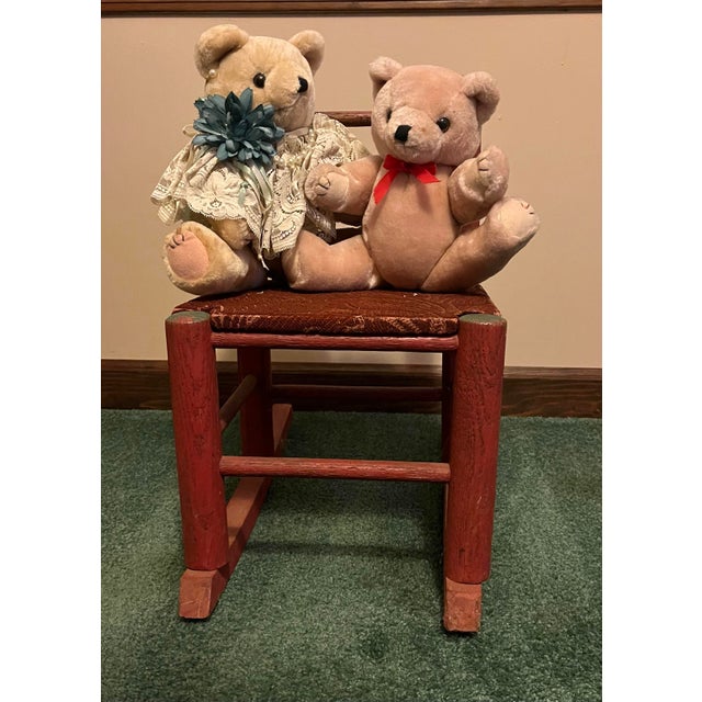 Vintage or Antique (Unknown Age) Toddler Rocking Chair With Fabric Covered Seat For Sale - Image 9 of 9