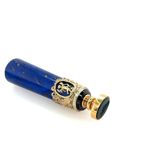 19th Century 19th Century 18k Yellow Gold, Vermil Sterling Silver, Lapis & Blood Stone Wax Seal For Sale - Image 5 of 7