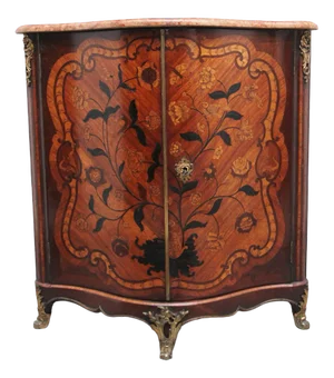 French Inlaid Tulipwood and Marble Top Corner Cupboard, 1700s