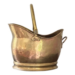 English Brass Fireplace Coal Scuttle Bucket For Sale
