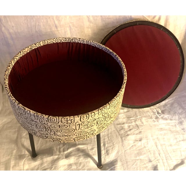 Vintage MId Century Swivel Vinyl Covered Sewing Bench With Storage For Sale - Image 4 of 5