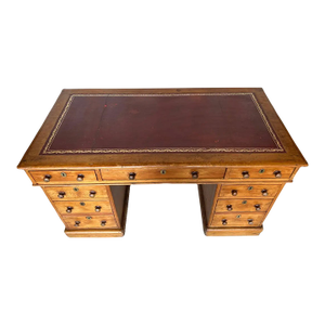 Beautiful 19th Century Country English Pine and Tooled Leather Pedestal Desk