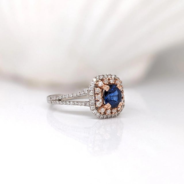 2020s Natural Ceylon Blue Sapphire and Diamond Ring: Solid 14k Dual Gold, 6x5mm, Size 6.75 For Sale - Image 5 of 8