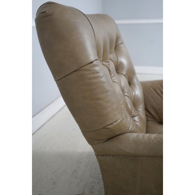 Animal Skin Green Tufted Leather Lounge Chair W. Ottoman For Sale - Image 7 of 18