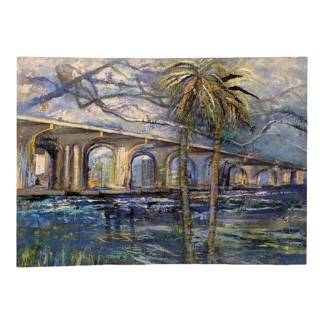 Fuller Warren Bridge, Abstract Expressionist, Mixed Media on Canvas, Marsha Glazière For Sale