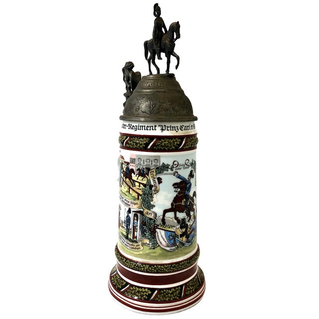 Traditional Commemorative Early 20th-Century German Reservist Stein in Porcelain and Pewter For Sale - Image 3 of 18