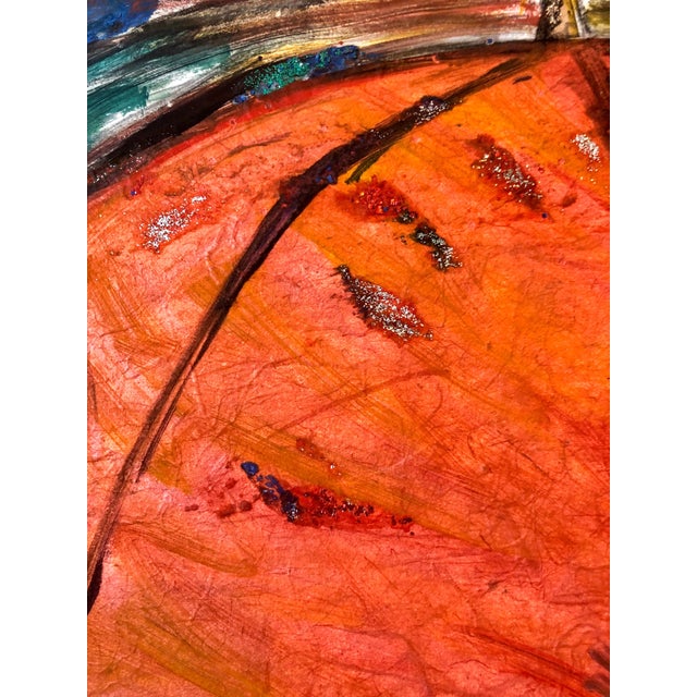 American Helen Oji, Umbrella, Monotype with Hand Painting, Glitter, Asian American Art, Woman Artist, 1987 For Sale - Image 3 of 12