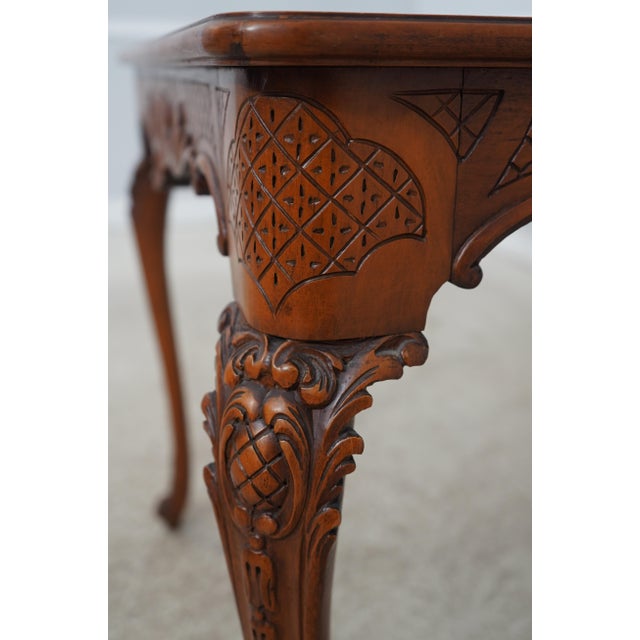 Brown Vintage Leather Top Louis XV Style Carved Table W. 4 Chairs For Sale - Image 8 of 18