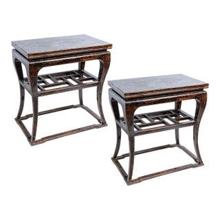 Pair Chinese Ming Style Two Tier Lacquered High Side Table For Sale