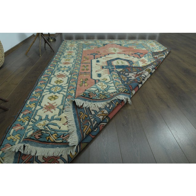 1970s Vintage Turkish Oushak Handmade Wool Cotton Orange Area Rug For Sale - Image 9 of 11