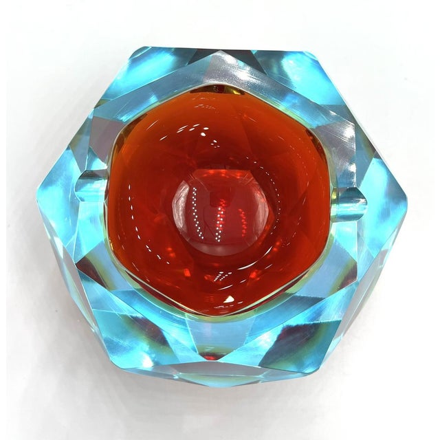 Murano Glass Sommerso Diamond-Shaped Ashtray, 1960s For Sale - Image 4 of 11