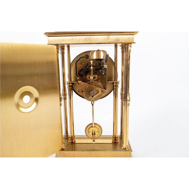 Vintage French Regulator Style Three-Glass Brass Mantel Clock For Sale In New York - Image 6 of 11