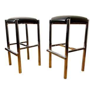 1970s Vintage Tubular Chrome Backless Barstools - a Pair For Sale