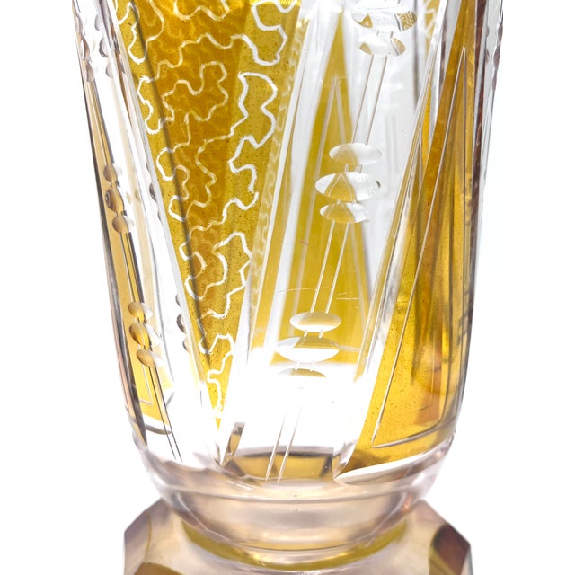 Glass Antique Bohemian Biedermeier Crystal Vase attributed to Moser Carlsbad, 1850 For Sale - Image 7 of 16